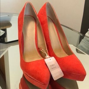 Red Suede Platform Pumps